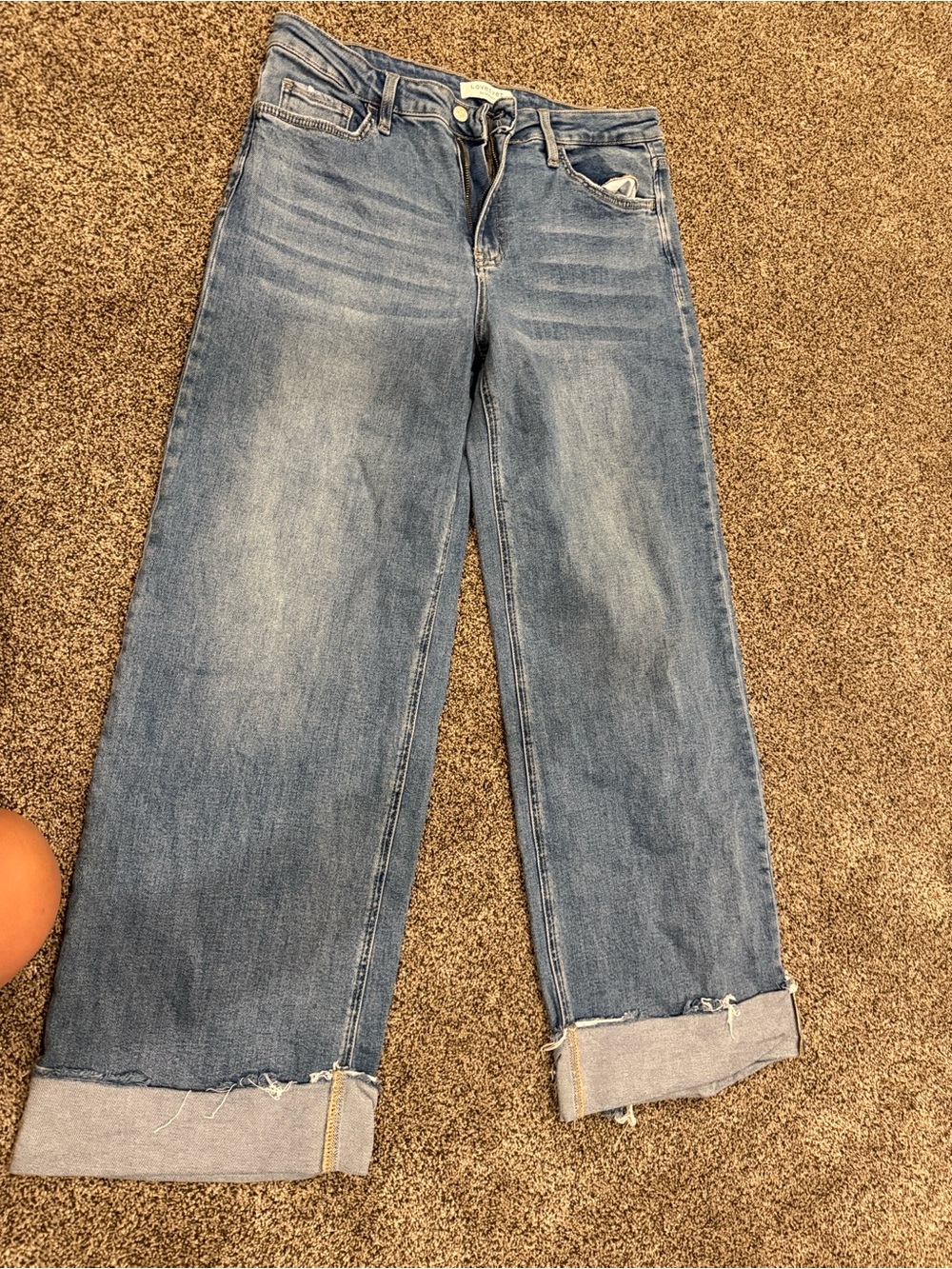 High-Rise Light Blue Wide-Leg Cuffed Jeans